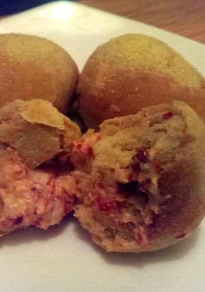 A picture of Sophie's red pepper stuffed sundried tomato balls.
