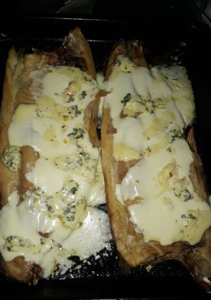 Una foto de Sábalo al horno con crema y queso
