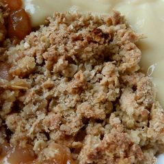 A picture of Vickys Maple Oat Plum Crumble GF DF EF SF NF.