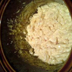 A picture of homemade crock pot mac and cheese.