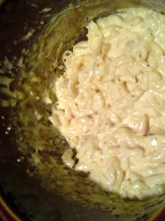 A picture of homemade crock pot mac and cheese.