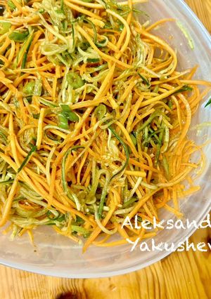 A picture of Spicy carrot and cucumber salad.