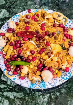 A picture of Red Poha, Sprouts, Makhana Masala.