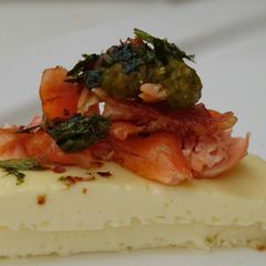A picture of Salmon On Steamed Egg.