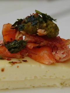 A picture of Salmon On Steamed Egg.