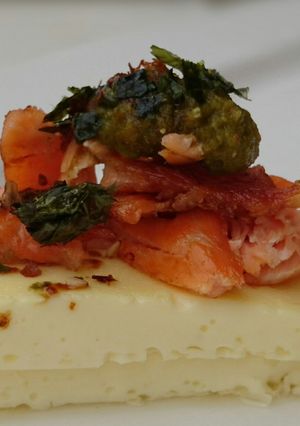 A picture of Salmon On Steamed Egg.