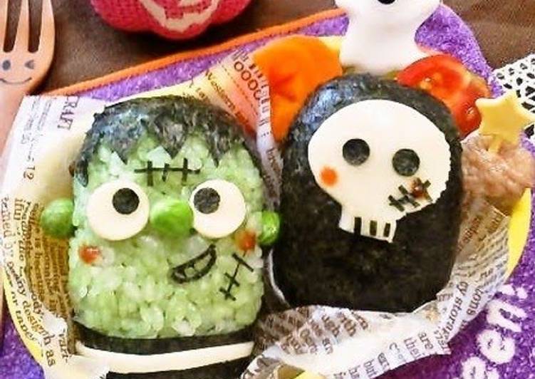 Easiest Way to Prepare Any-night-of-the-week Frankenstein Monster and a Skull Halloween Character Bento