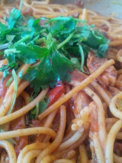 A picture of Spaghetti with spicy pilchards.