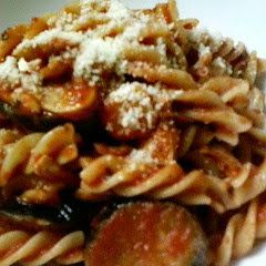 A picture of Chicken and Eggplant Tomato Sauce Pasta.