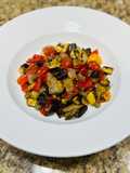 Roasted eggplant and red pepper salad