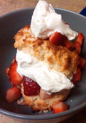 A picture of Strawberry Shortcake with Marscapone cream.