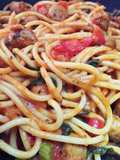 Sicily Lean Sausage Spaghetti With Freshly Picked Basil Leaves