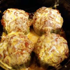 A picture of Venison stuffed fiesta peppers.