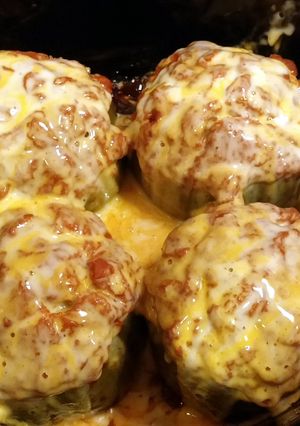 A picture of Venison stuffed fiesta peppers.