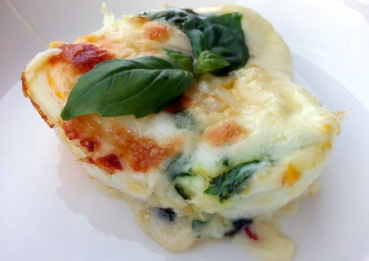 Baked Cheesy Egg With Basil Sauce