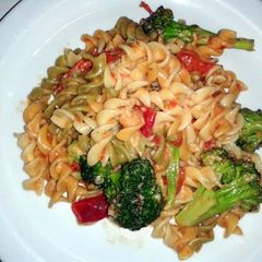 A picture of Pasta in tomato mascarpone cheese sauce..