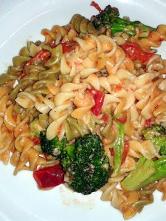 A picture of Pasta in tomato mascarpone cheese sauce..