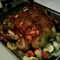 A picture of Roasted Chicken with Pistachio Crust & Veggies.