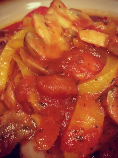 A picture of Sausage, Tomato and pepper stew.