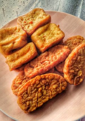 A picture of Fried Turmeric Tofu and Tempe.