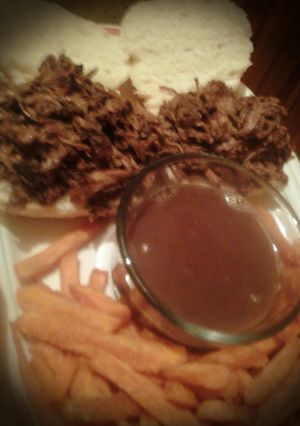 A picture of Amazing French Dip Sandwiches with Au Jus.