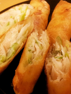 A picture of Very Easy Japanese Leek and Chicken Tenderloin Spring Rolls.