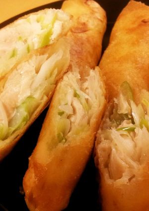 A picture of Very Easy Japanese Leek and Chicken Tenderloin Spring Rolls.