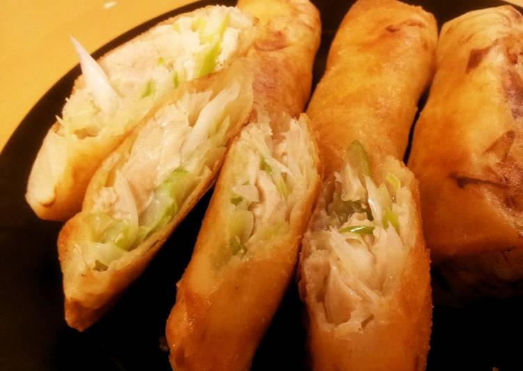 Step-by-Step Guide to Prepare Super Quick Homemade Very Easy Japanese Leek and Chicken Tenderloin Spring Rolls