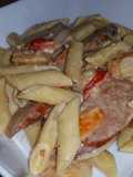 Cajun shrimp Mostaccioli pasta w/ andouille sausage