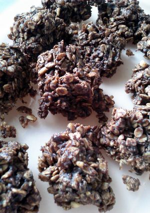 A picture of Dark Chocolate Coconut No Bake Cookies.