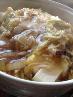 A picture of Tofu with Enoki Mushrooms and Chinese Cabbage Ankake Sauce.