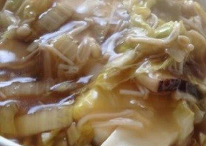 Tofu with Enoki Mushrooms and Chinese Cabbage Ankake Sauce Recipe