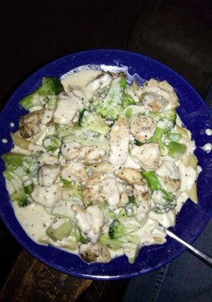A picture of Chicken Alfredo.