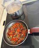 Vegan λινγκουίνι με πιπεριές 🌶️ κρεμμύδι 🧅 και ελιές