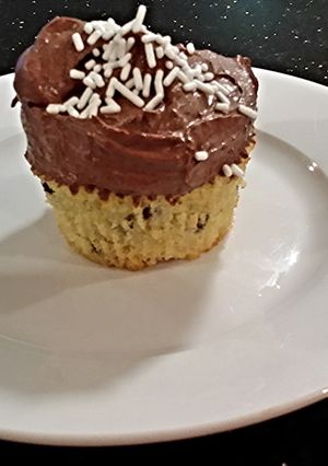 A picture of Chocolate Chip Cupcakes With Chocolate Ganache Frosting.