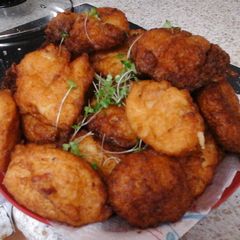 A picture of My Battered Smokey Bacon Bubble & Squeak.