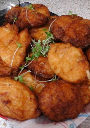 A picture of My Battered Smokey Bacon Bubble & Squeak.
