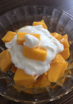 Una foto de Mango con crema