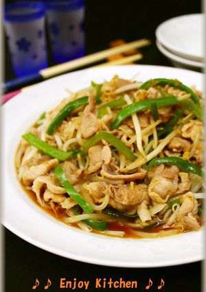 A picture of Frugal Cooking! Ginger Pork Stir-Fry with Plenty of Bean Sprouts.