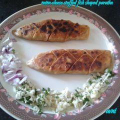 A picture of Onion Cheese Stuffed Fish Shaped Paratha.