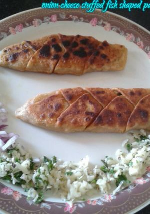 A picture of Onion Cheese Stuffed Fish Shaped Paratha.
