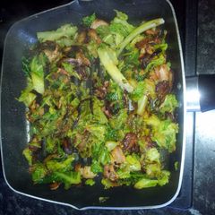 A picture of cabbaged bacon.