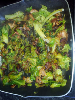 A picture of cabbaged bacon.