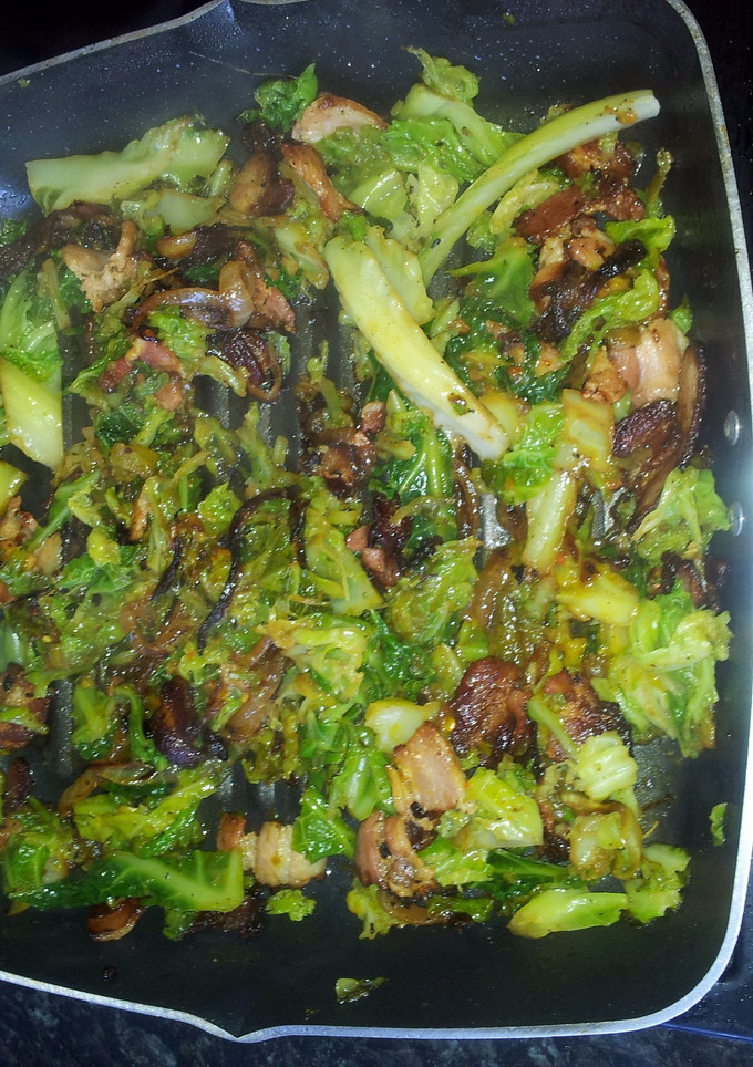 A picture of cabbaged bacon.