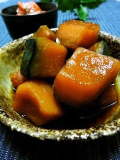 A picture of Simmered Kabocha Squash with Brown Sugar.