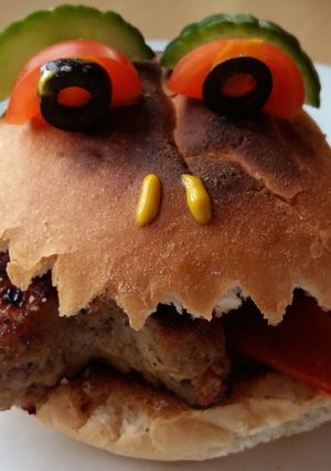 A picture of Vickys Halloween Man-Eating Bun Decorating Idea.