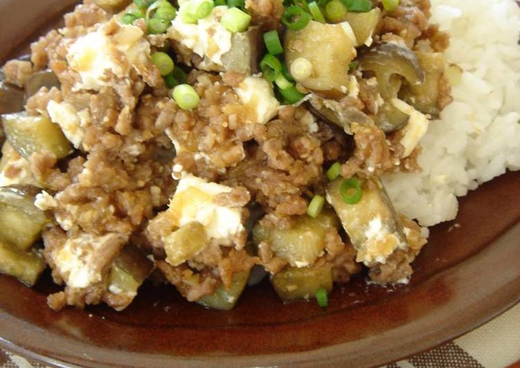 Recipe of Yummy Eggplants With Cream Cheese, and Sweet and Spicy Ground Meat with Miso Over Rice