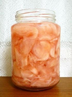 A picture of "Gari" Spring Ginger Pickled in Sweet Vinegar.
