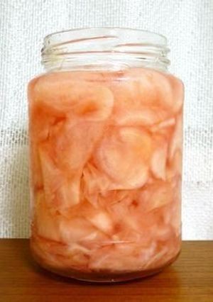 A picture of "Gari" Spring Ginger Pickled in Sweet Vinegar.