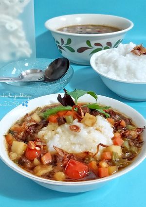 Foto resep Bubur Daging Warna Warni